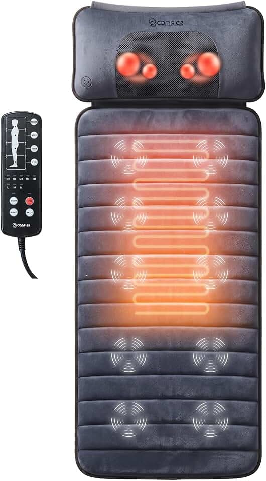 COMFIER Ganzkörper-Massagematte mit Shiatsu-Nackenmassagegerät & Wärme | Vibrations-Massagematte mit 10 Motoren für Rücken, Taille und Beine, 5 Modi und 3 Intensitätsstufen, für Zuhause und Büro