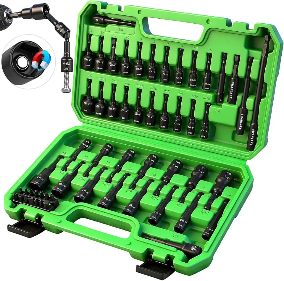 55-Piece Magnetic Nut Driver Set, Metric & SAE 1/4" Hex Shank, Impact Socket Adapters, Snappy Driver Bits, Drill Bit Extension, 14PCS Screwdriver Bit Set