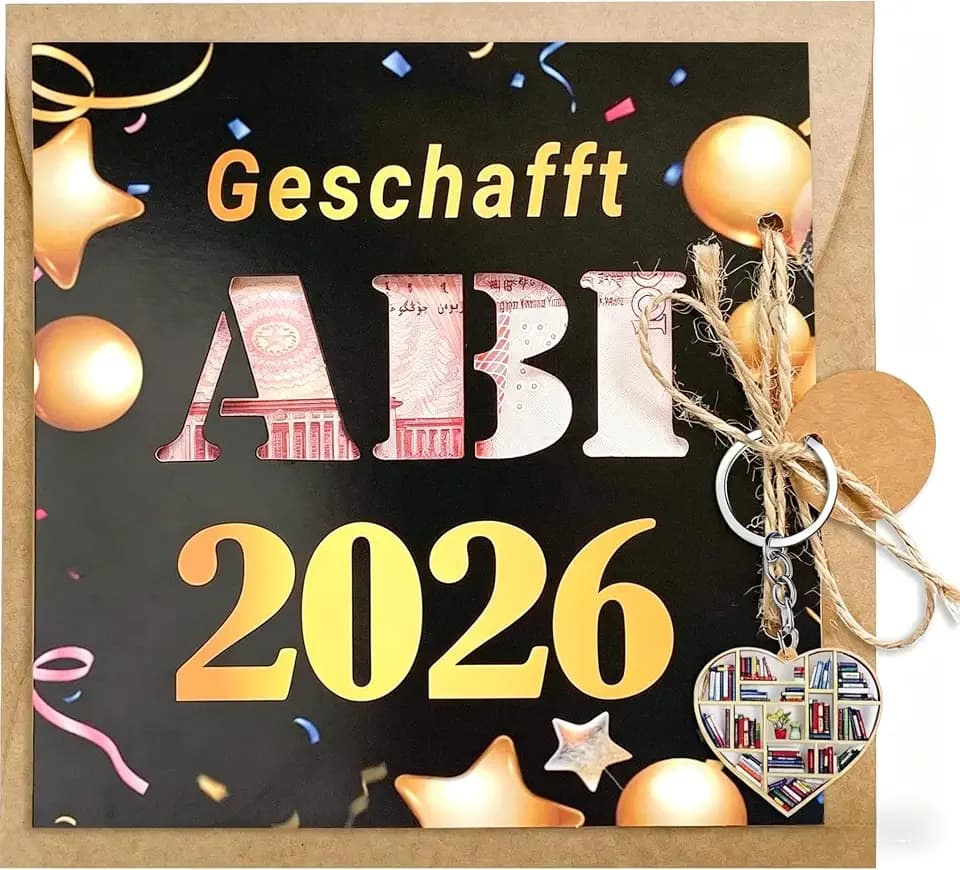 Abi 2026 Geschenk, Abitur Geschenkidee, Abschlussgeschenk，Karte 2026 + 2D-Acryl-Schlüsselanhänger Bestandene prüfung geschenk，Glücksbringer abitur