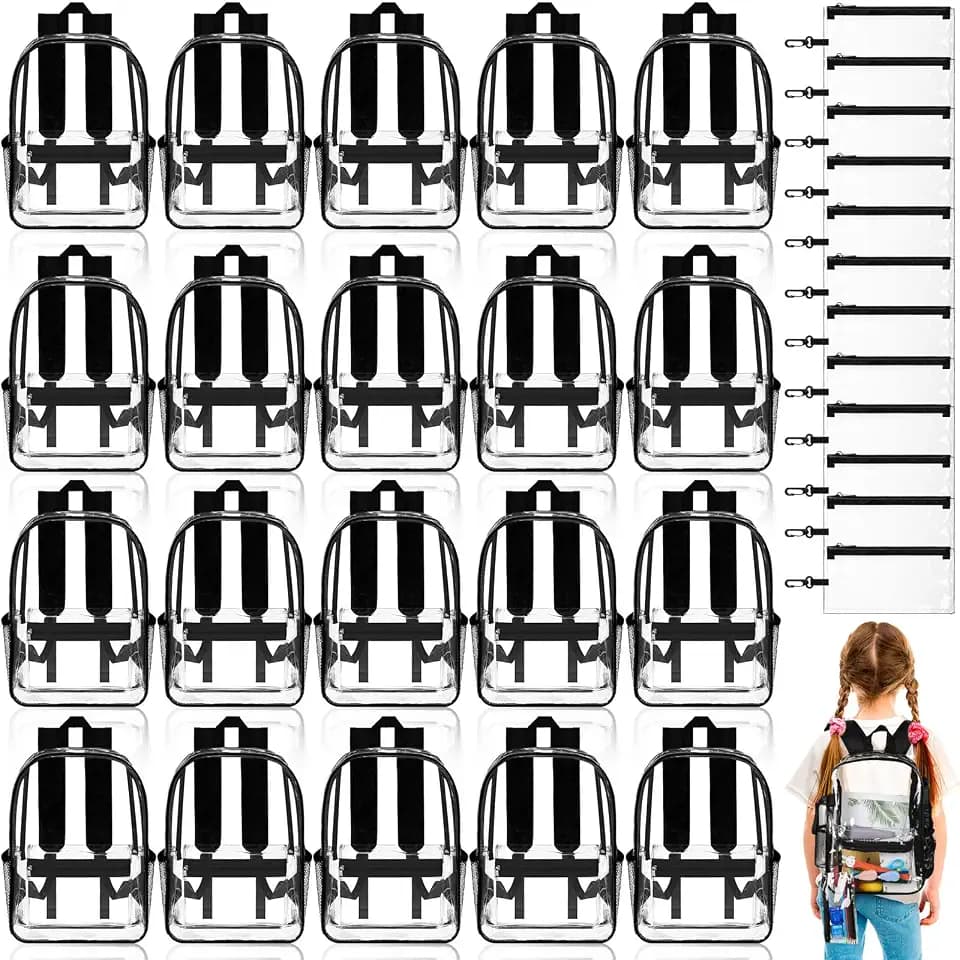 Cholemy 24 Set Clear Backpacks with Pencil Cases, 12 Inch Black