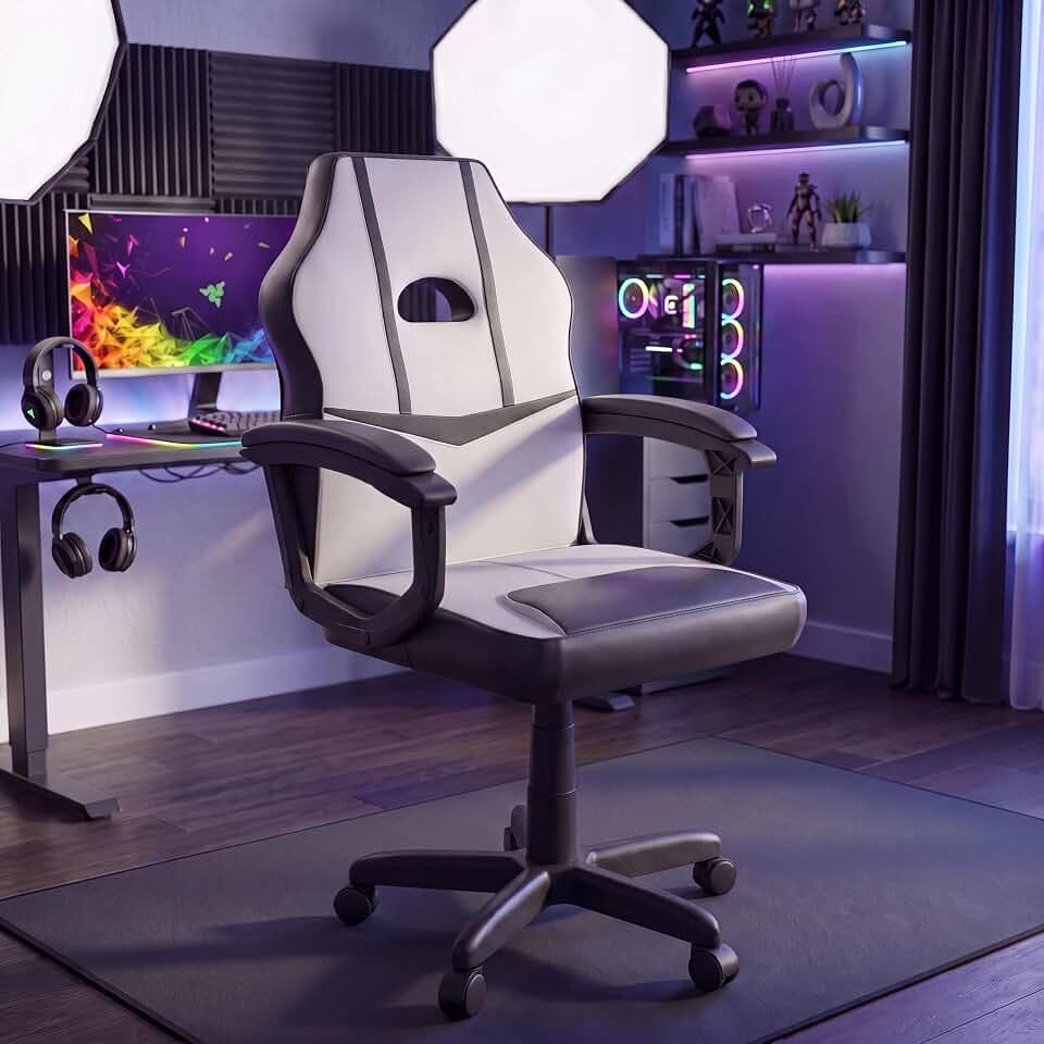 Vida Designs Racing Comet Gaming Computer Sessel Büro Chef Einstellbar Drehbar PU Kunstleder Weiß & Schwarz