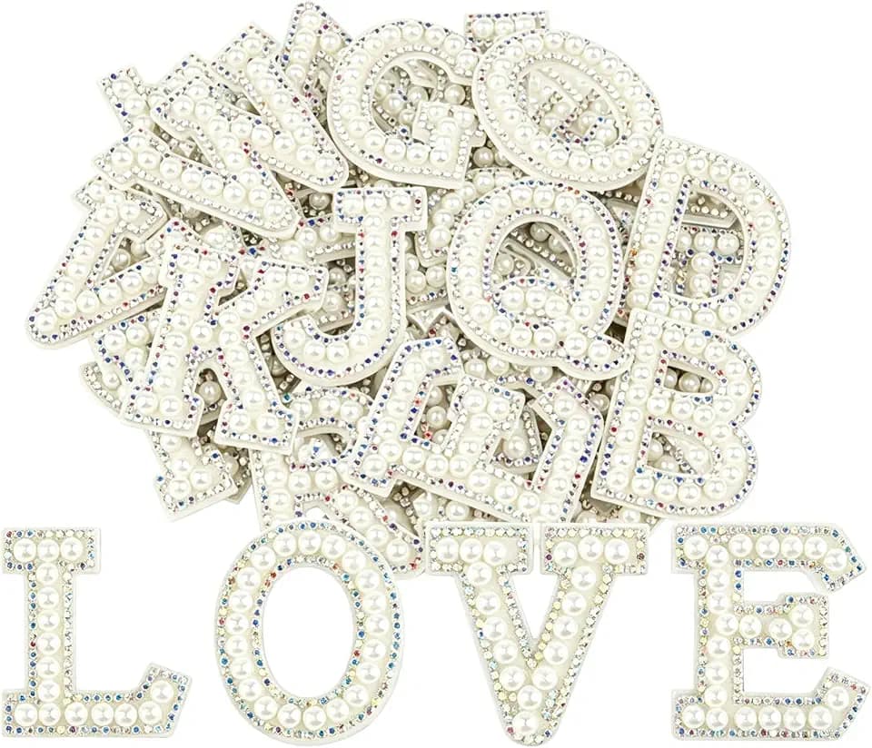 26 Stück Perlen Strass Selbstklebende Buchstaben, Glitzer Buchstaben Selbstklebend, Kleben Patches A-Z, für Kleidung, Stoff, Rucksack, Hüte, Kleidung, DIY