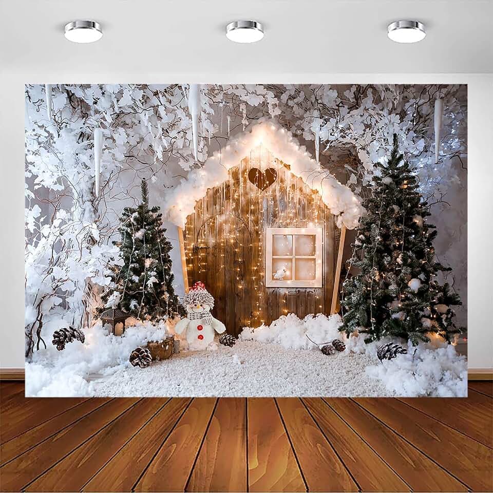 Avezano Weihnachts-Fotohintergrund, Lebkuchenhaus, Schneemann, Familienfotohintergrund, Weihnachten, Party, Portraitdekoration, Fotokabinen-Hintergrund, 2,1 x 1,5 m