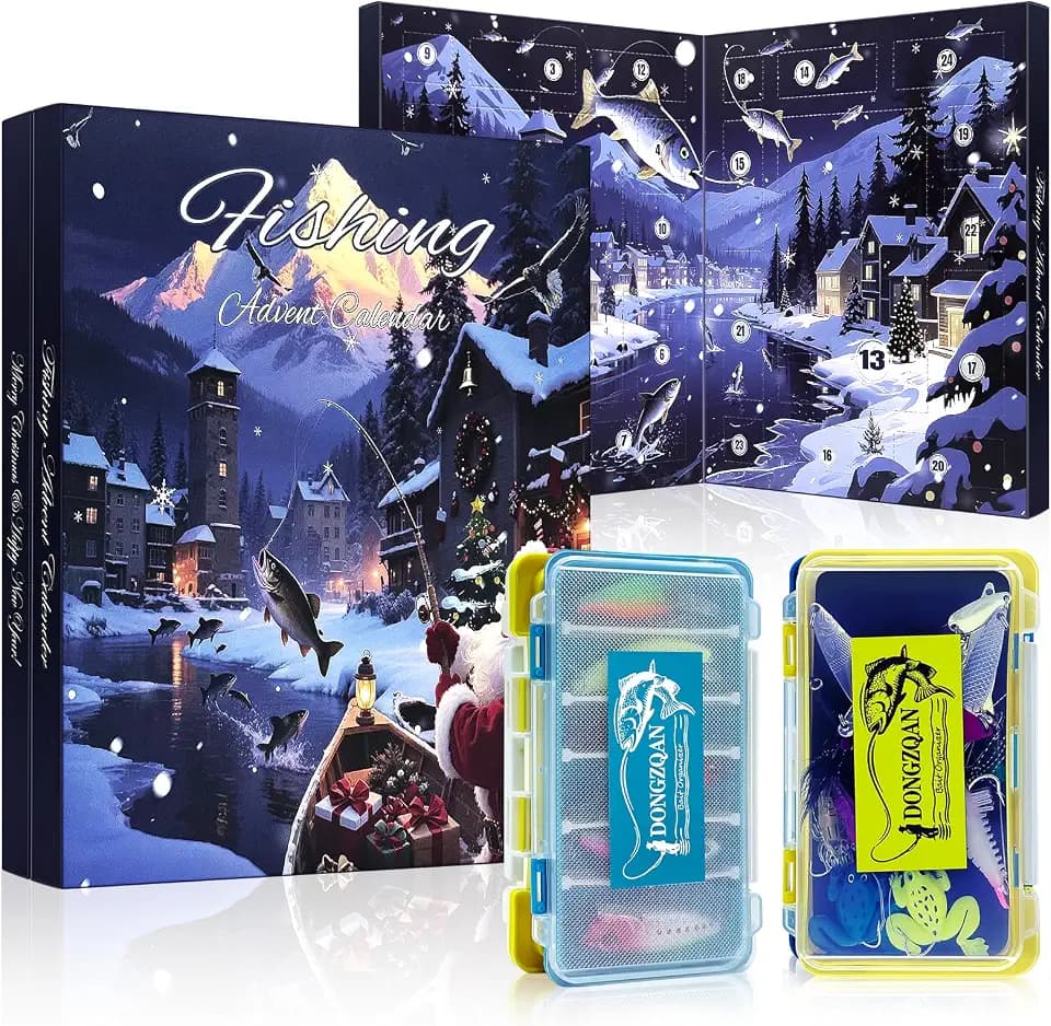 Angel Adventskalender 2026 Weihnachtskalender Für Männer, 24 Angeln Köder Set Adventskalende für Fischer