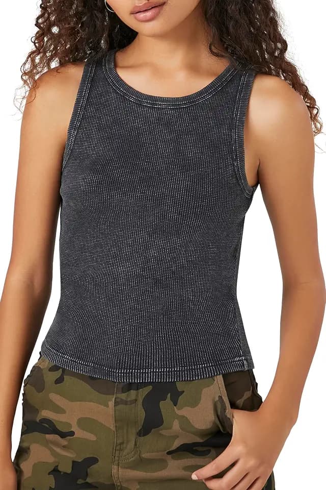 Forever 21 Women's Mineral Wash Waffle Knit Tank Top