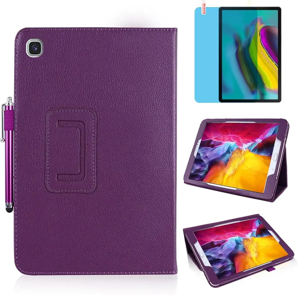 Slim Leather Case for Samsung Galaxy Tab S5e 10.5 Inch 2019 (SM-T720 T725 T727), Multi-Angle Stand Full-Protective Tablet Cover Book Case with Stylus Pen,Screen Film (Purple)