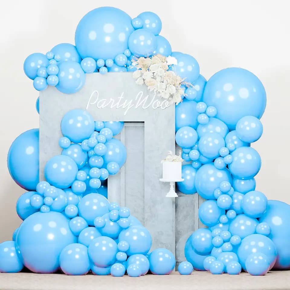 PartyWoo Light Blue Balloons 140pcs Baby Pastel Blue Different Sizes