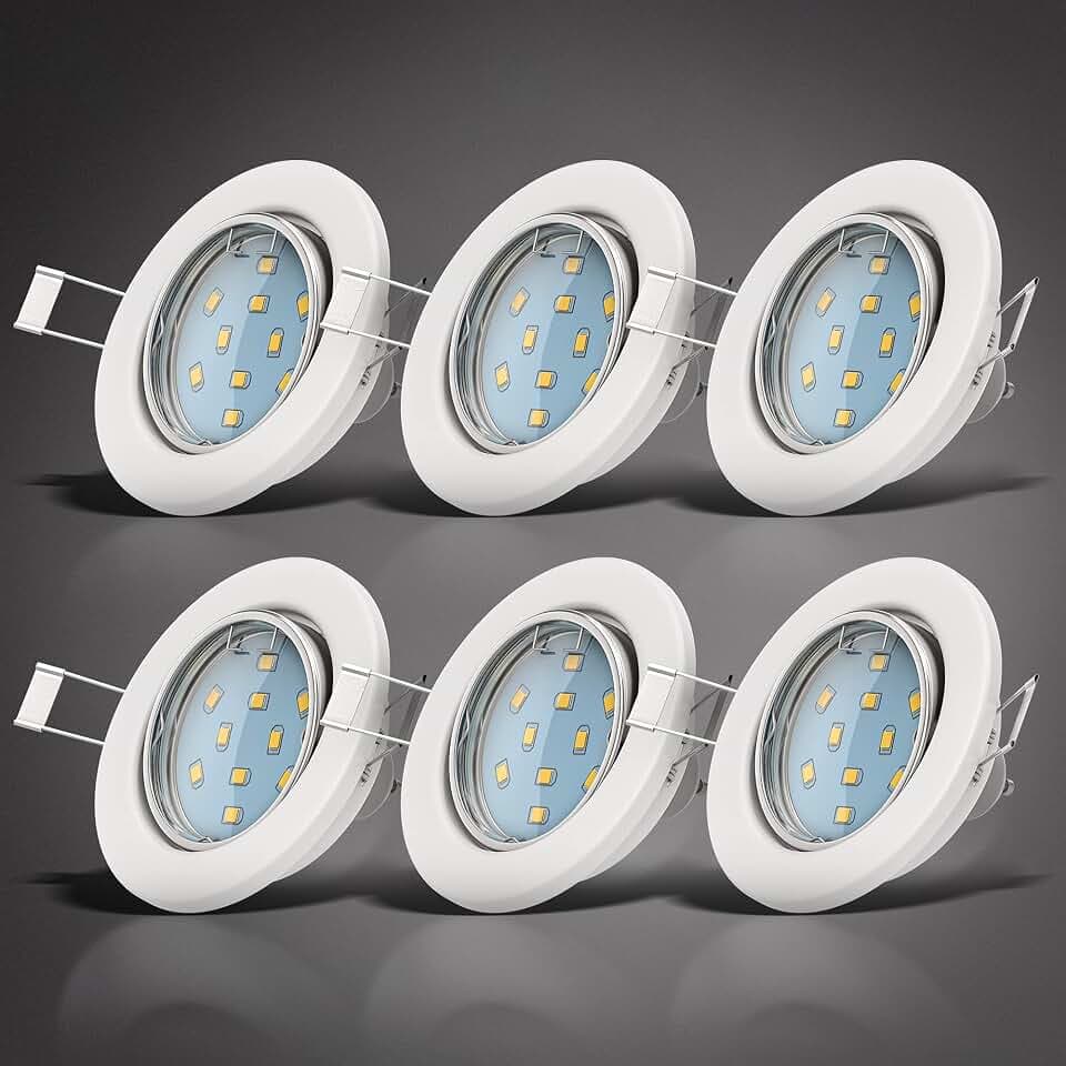 B.K.Licht - 6er Set LED Einbaustrahler 230V schwenkbar, warmweiße Lichtfarbe, Lochdurchmesser 68mm, LED Spot, Deckenspots, Spots, Einbauleuchten, Einbauspots, Deckenstrahler, 86x70 mm, Weiß