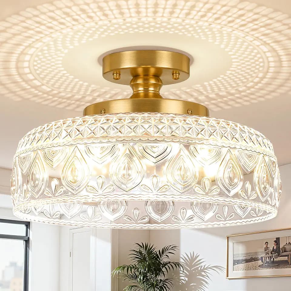 SunRider Modern 3-Light Glass Semi Flush Mount Ceiling Light Fixture Gold