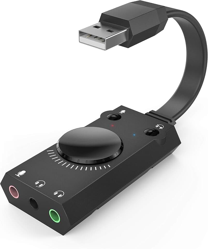 USB Soundkarte, TechRise USB, externer Stereo-Soundadapter, Splitter Konverter mit Lautstärkeregler für Windows und Mac, Plug & Play, keine Treiber notwendig