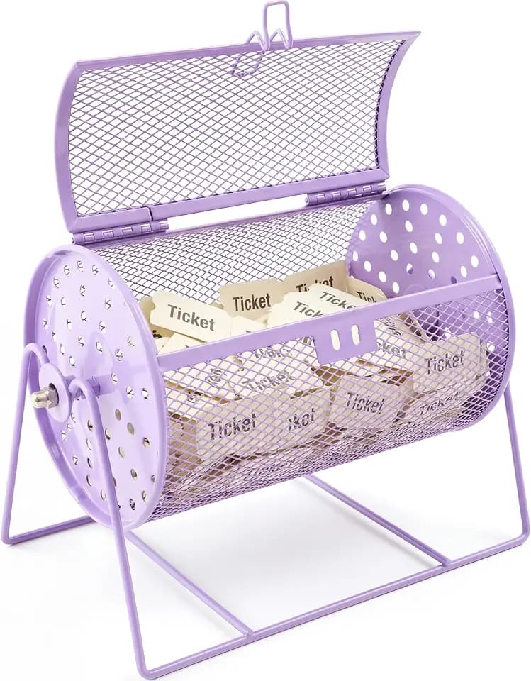 Teenyyou Raffle Drum, Holds 600 Tickets, Small, Integrated Rotary, Purple