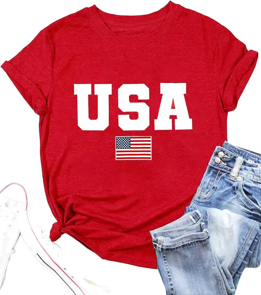 American Flag Shirts Women 4th of July Tops Patriotic Short Sleeve Tshirt Memorial Day Tee Tops