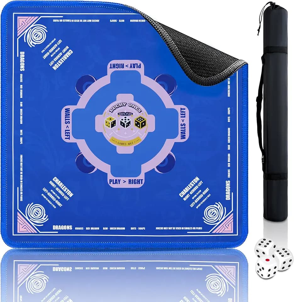 Mahjong Mat 33"x33" American Mah Jongg Mat for Table with Rules (Blue)