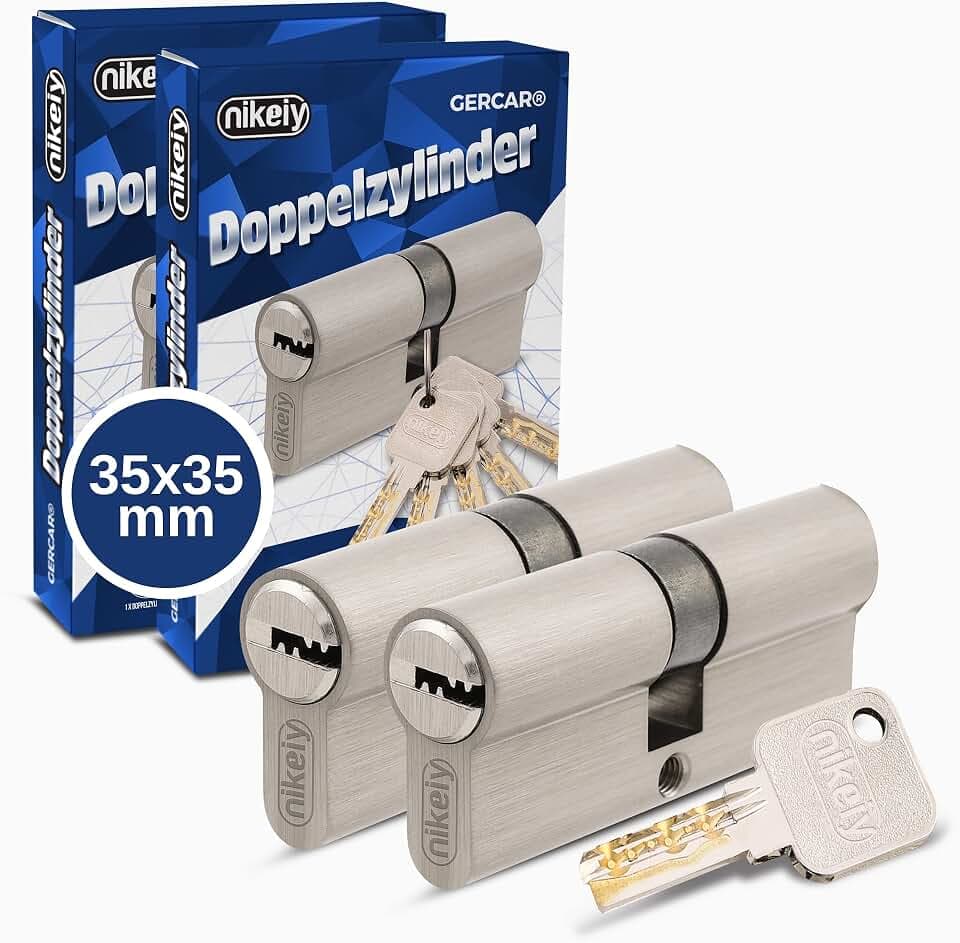 GERCAR Pro Profilzylinder 35/35 Massiver Schließzylinder gleichschließend 2er Set Doppelzylinder Zylinderschloss - Messing matt - inkl. 10 Schlüssel - Wendeschlüssel - Länge: 70 mm, A:35 B:35-2x