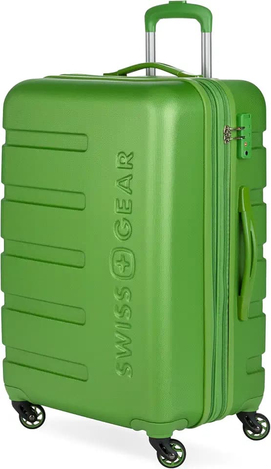 SwissGear 7366 Signature Hardside Expandable Luggage with Spinner Wheels, TSA Lock, Green, Checked-Medium 23-Inch