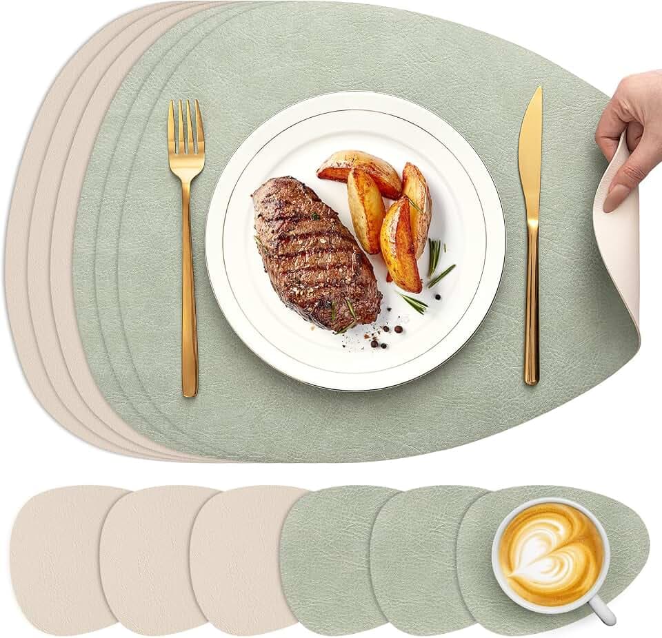 Tischset Abwaschbar&Untersetzer,Doppelseitige Oval Platzsets 6er Set