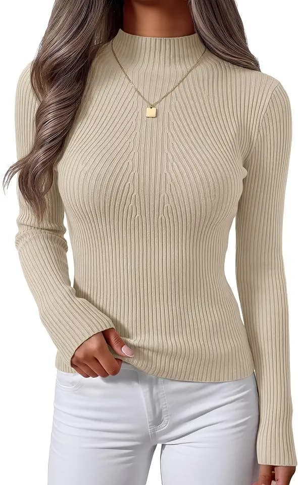 ZESICA Women's 2025 Fall Long Sleeve Turtleneck T Shirt Ribbed Knit Sweater Slim Fit Basic Casual Tee Tops