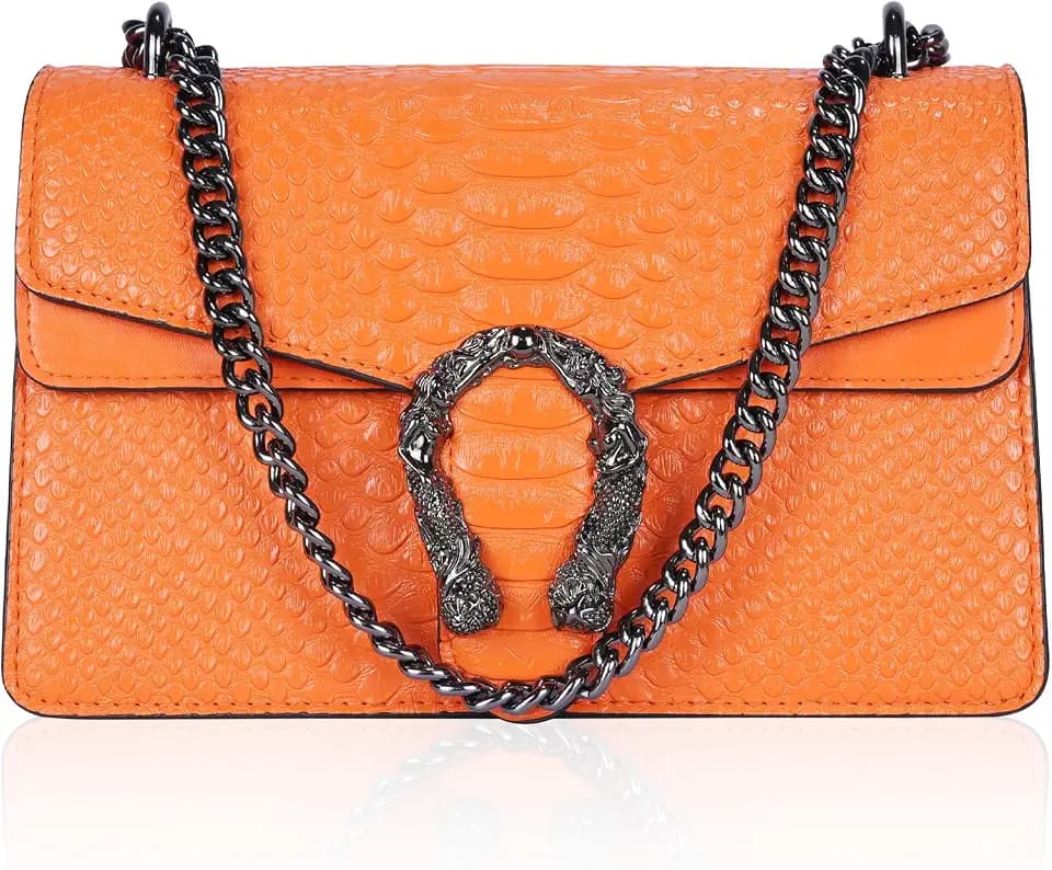 Leather Crossbody and Satchel Purse for Women - Classic Snake Print Chain Purse Luxury PU Leather Bag