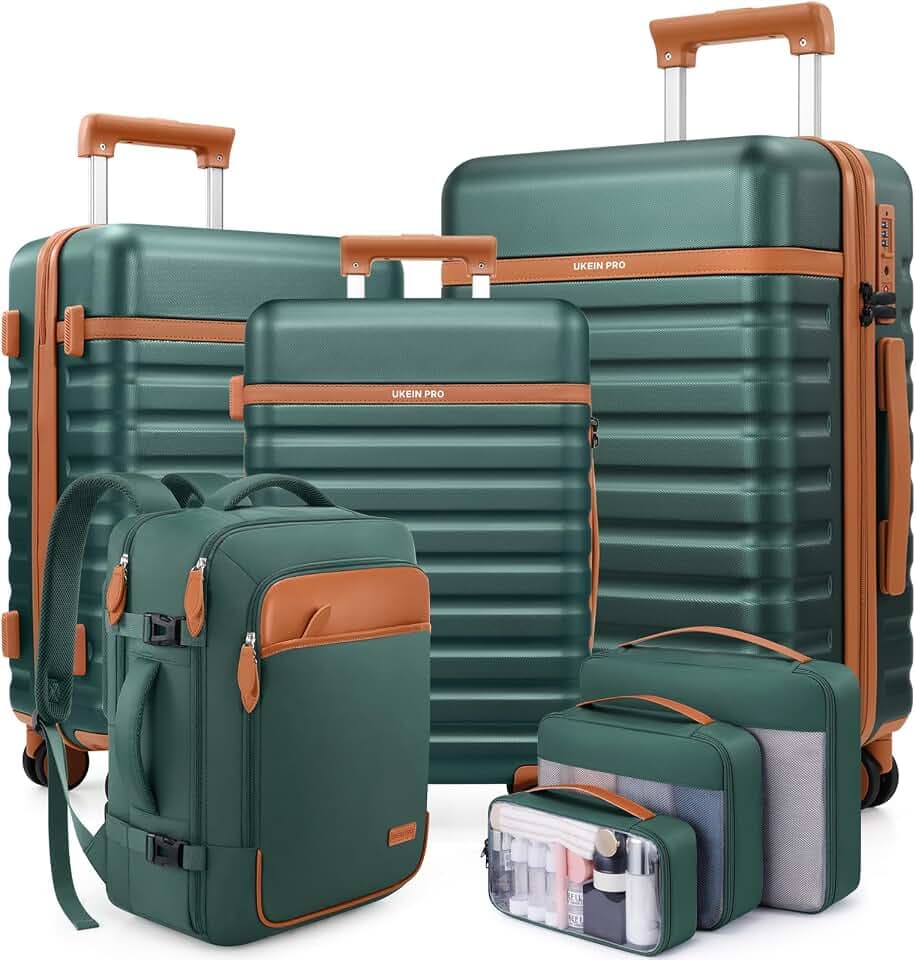 Luggage Sets 7 Piece,Hardside Large Checked Suitcase with Backpack Set