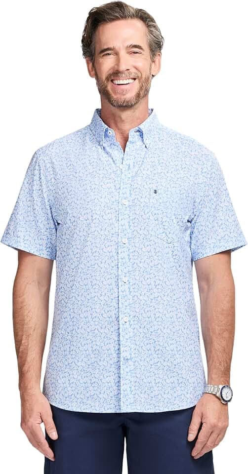 Izod Men's Breeze Short Sleeve Button Down Patterned Shirt