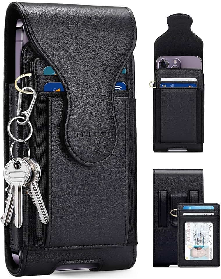 nuoku Holster for iPhone Air 17/16/15/14/13/12/11 Pro/Max with Belt Clip and Separable Card Holder, Belt Phone Holder for Men Compatible with Samsung Galaxy Note Models(Black)