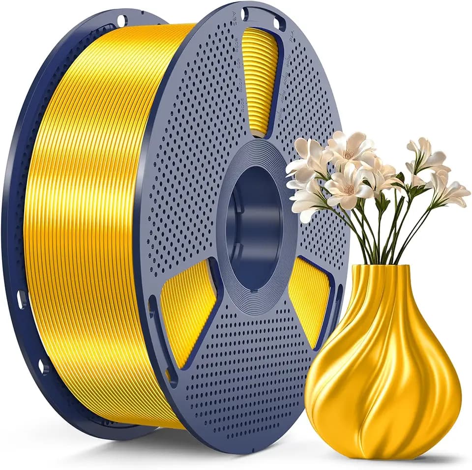 SUNLU PLA+ Silk Filament, Glänzendes Metallisches Seiden-3D-Filament 1,75mm, Hochfestes PLA PLUS 3D Drucker filament, 1KG Spule, silk Hellgold