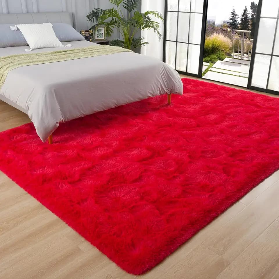 AROGAN Fluffy Red Rugs for Bedroom Living Room, Shag Dorm Area Rug, 4x6 Ft