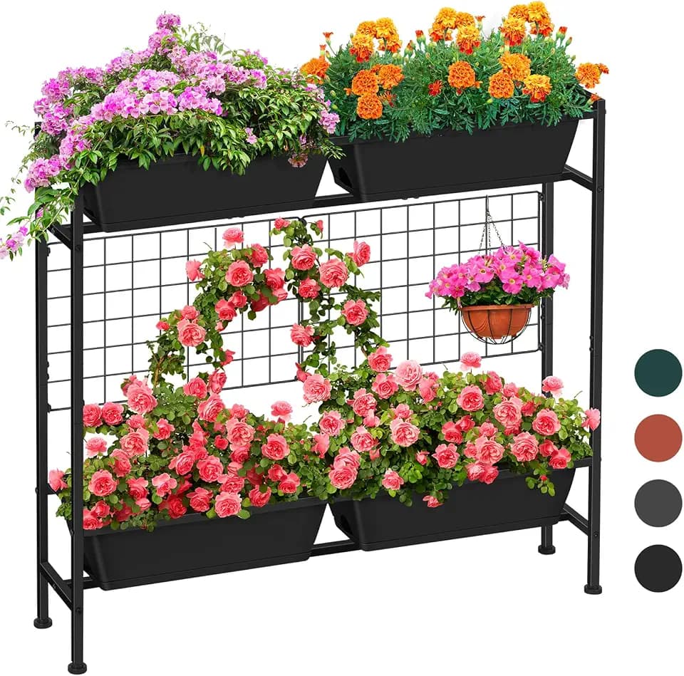 ETELI Vertical Raised Garden Beds Outdoor Elevated Herbs Garden Planter Boxes with Trellis and Legs 32.4" Flowers Beds Vertical Planters for Small Climbing Plant Vegetables Patio Balcony, Black