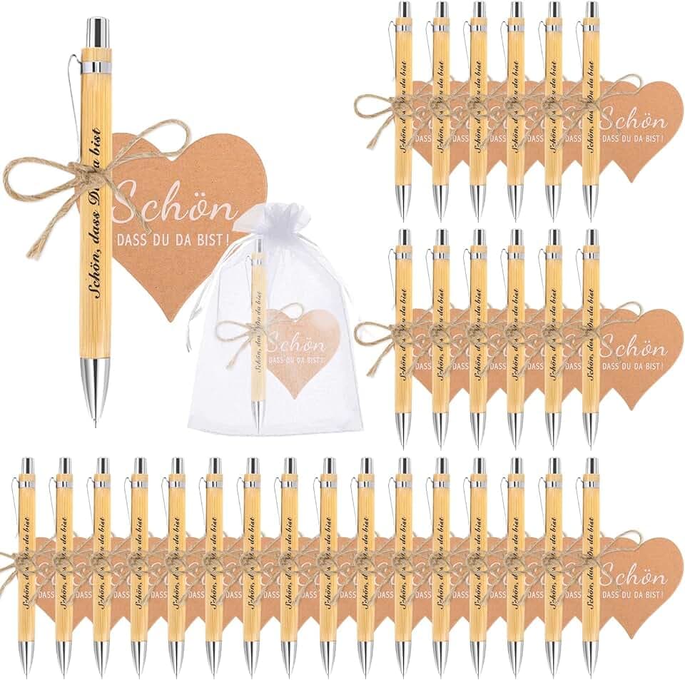30 Stück Gastgeschenke Hochzeit Holz Kugelschreiber Schön Das du da Bist Gastgeschenke Geburtstag Druckkugelschreiber Geschenkset für Hochzeit Kommunion Taufe Geburtstag Geschenk (Schwarz)