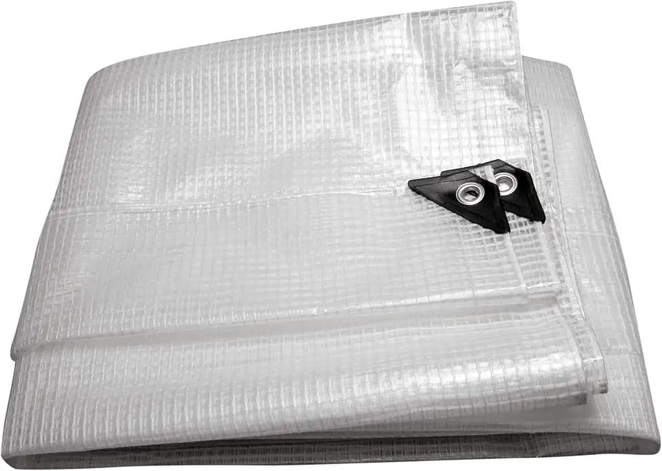 HOME It® Armirte Abdeckplane wasserdicht 6x10m – Gewebeplane 120g/m² – Tarp – Abdeckplane mit Ösen – UV-beständige wasserdichte Plane klar, Weiß