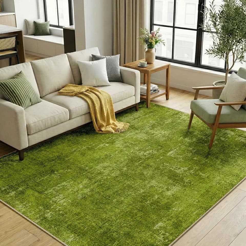 RELEANY Washable 5'x7' Abstract Area Rug for Living Room Grass Green
