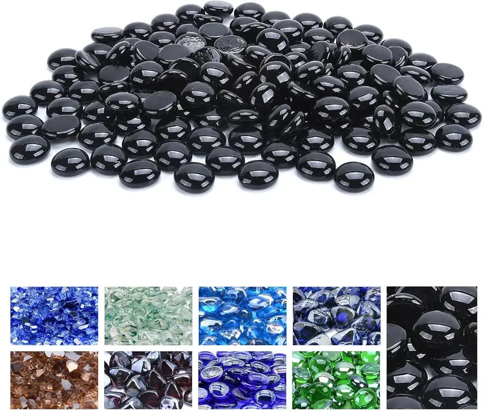 GasSaf 3/4 Inch Onyx Black Fire Glass Beads for Fire Pit, 20 Pound