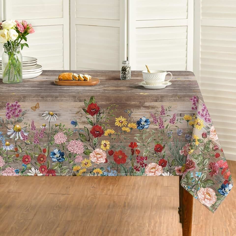 Horaldaily Spring Tablecloth 60 x 104 Inch Rectangular Flowers Brown