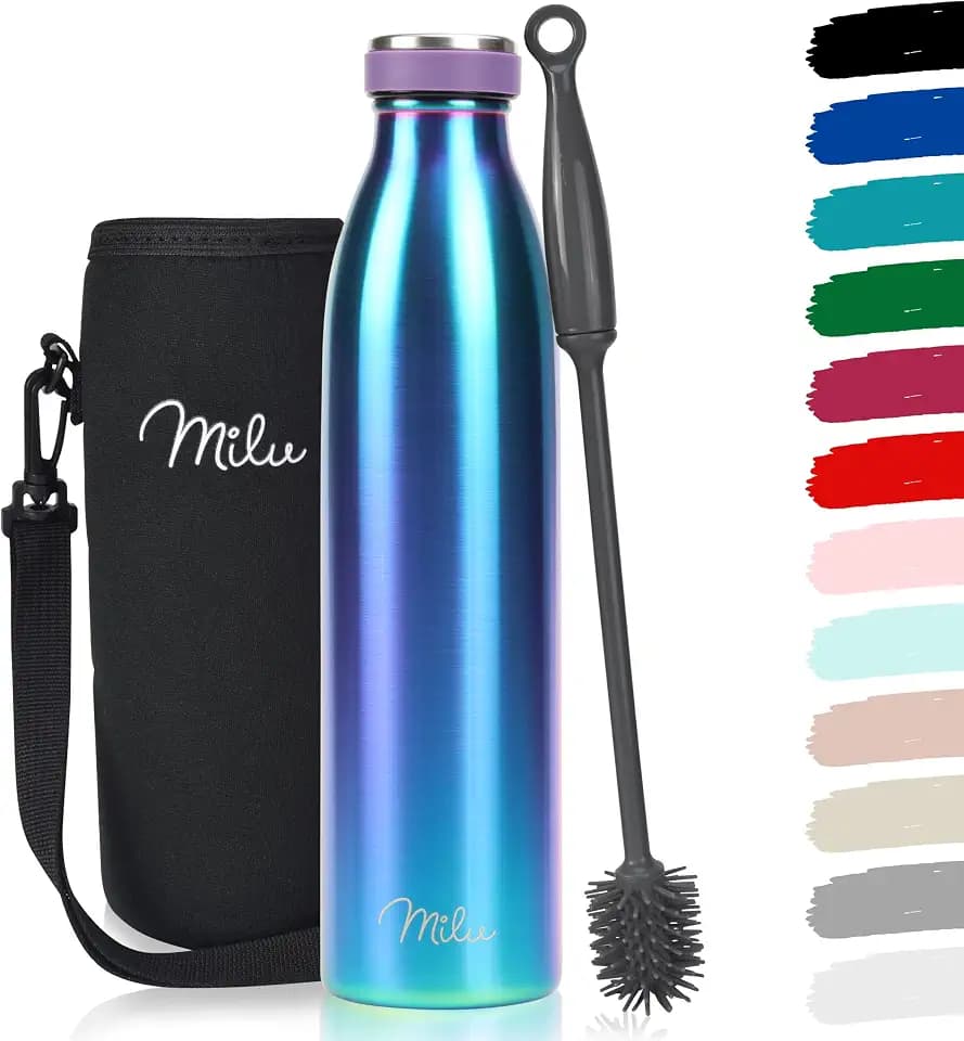 Milu Edelstahl Trinkflasche 350ml, 500ml, 750ml, 1L, 1,5L – Thermosflasche für Kinder Erwachsene auslaufsicher Isolierflasche Kohlensäure geeignet– inkl. Reinigungsbürste (Aurora, 750ml)