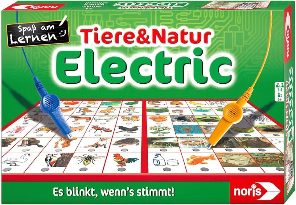 noris Tiere & Natur Electric Lernspiel – Zuordnungsspiel mit Lichtsignal bei richtiger Antwort, 12 Bildtafeln, Batterie betrieben – pädagogisches Spielzeug Kinder ab 6 Jahren