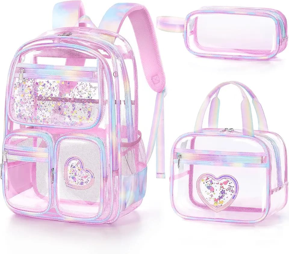 Fimibuke Clear Backpack for Girls, 3PCS Transparent Kids Backpack for Teens
