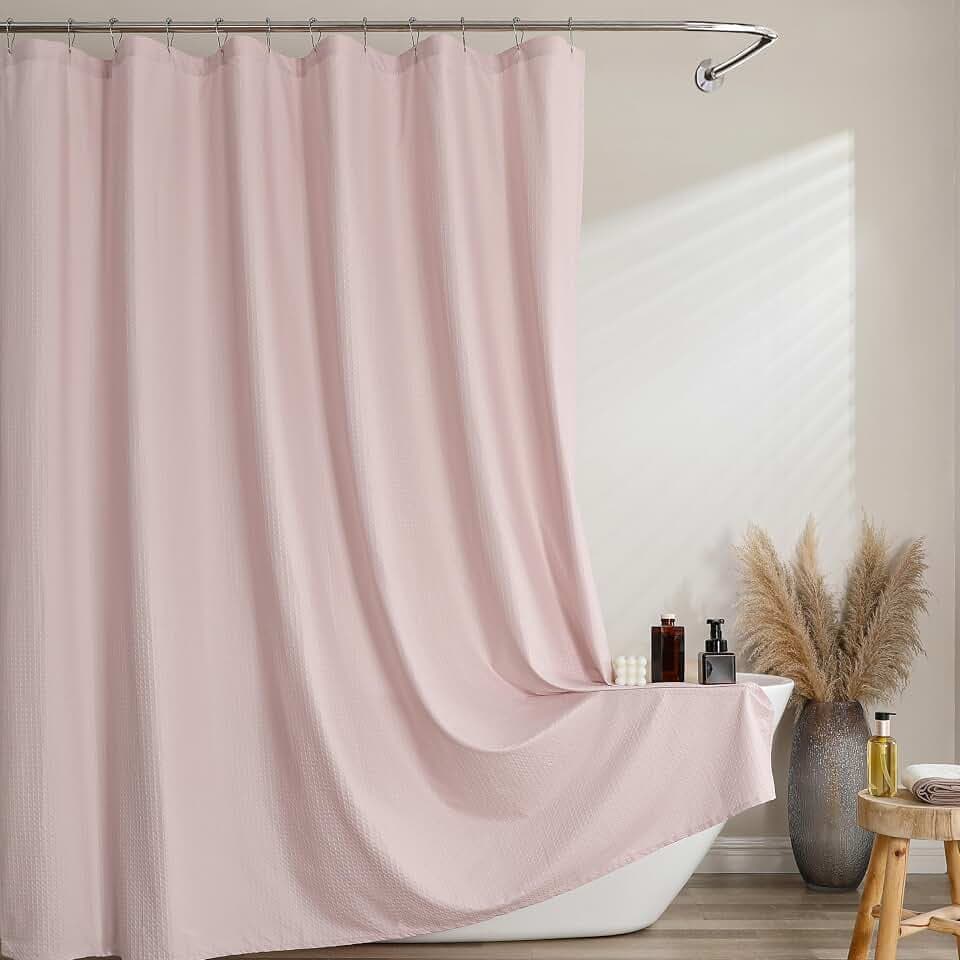 Pink Long Shower Curtain 84 Inch Length 1 Piece, Embossed Textured Soft Fabric Bathroom Shower Curtain, Water Repellent Machine Washable Cloth Hotel Spa Bath Decor, 72Wx84L Inches
