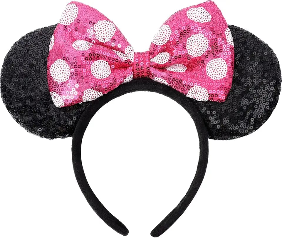 UNSPAZ Mouse Ears Headbands, Sequin Mouse Ears for Women Girls Boys, Shiny Bow Headband for Cosplay Party Decorations Hair Accessories (Pink)