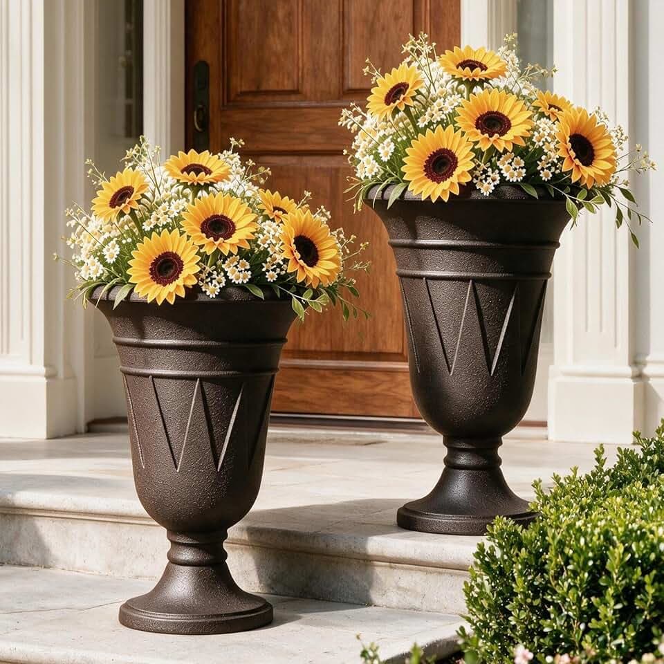NicBex 24" Tall Urn Planters for Outdoor Plants Set of 2 - Brown Trophy