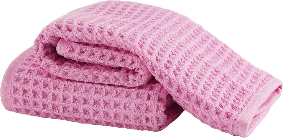 Microfiber Waffle Face Towels, 2 Pieces, Soft, Absorbent, Fast Drying, Lint Free 430 GSM (Pink)