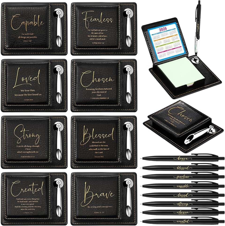 Motiskyy 8 Set Christian Sticky Notes Holder with Pen Bible Verse,Black
