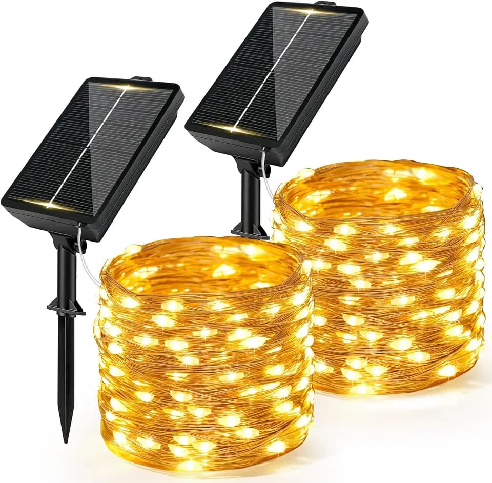 Solar Lichterkette Outdoor, 2x12M 120LED Lichterkette 1200mAh Solarpanel