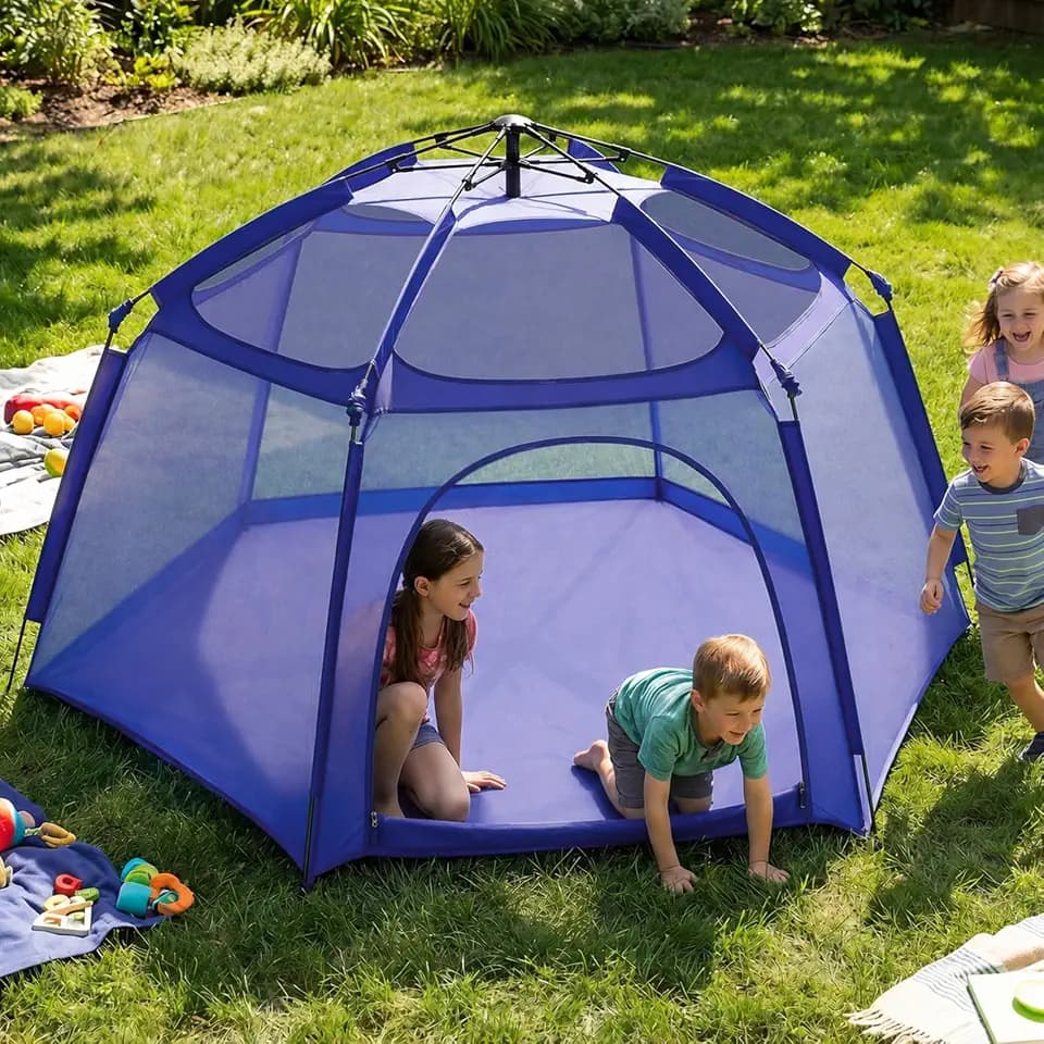 Alvantor® Pop Up Playpen 84"x84"x44" Portable Baby Playpen with Mesh,Navy