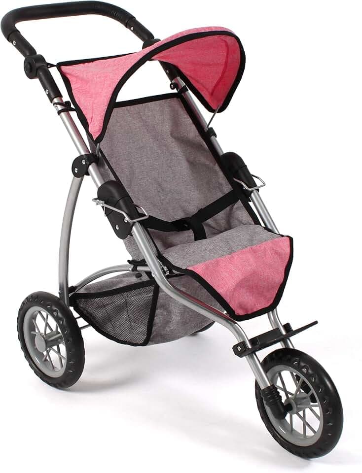 Bayer Chic 2000 - Puppenwagen Leon, Jogging Buggy, Puppenjogger für Kinder von 4 bis 8 Jahren, Melange grau, pink, 75 x 40 x 73,5 cm
