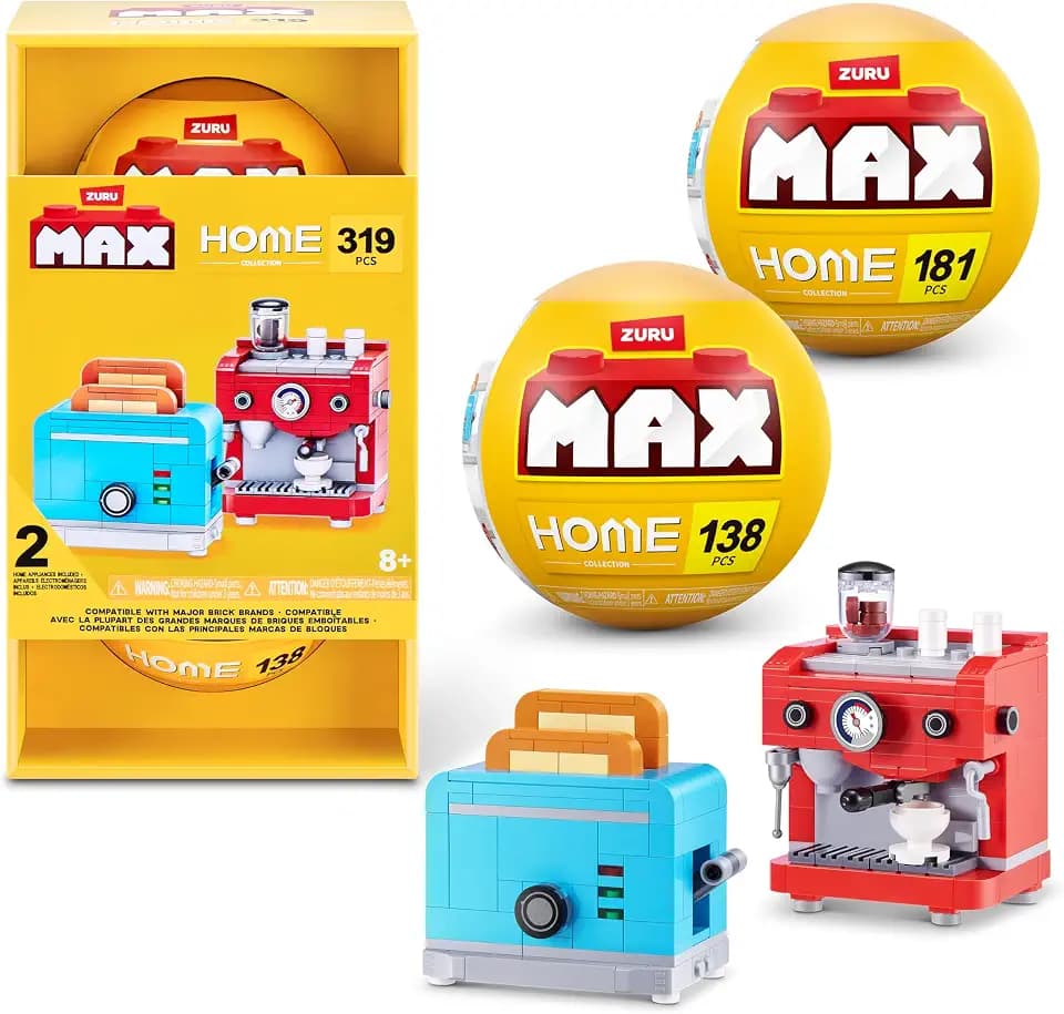 MAX Build More Premium Home Building Bricks Collection 2-Pack (Coffee Machine & Toaster) by ZURU – Novelty Unboxing Toy & Building Brick Collectible Minis with 319 Pieces