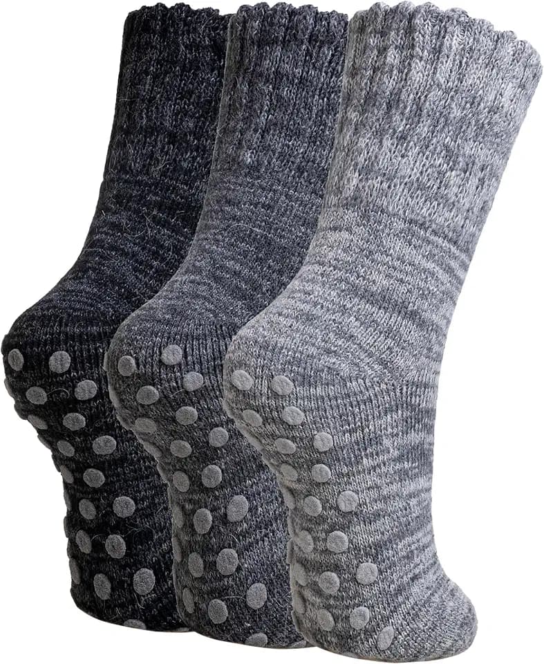 SeeyAN Merino Wool Grip Socks For Womens Non Slip Ski Boot Hiking Thermal Winter Warm Cozy Anti Skid Socks 3 Pairs