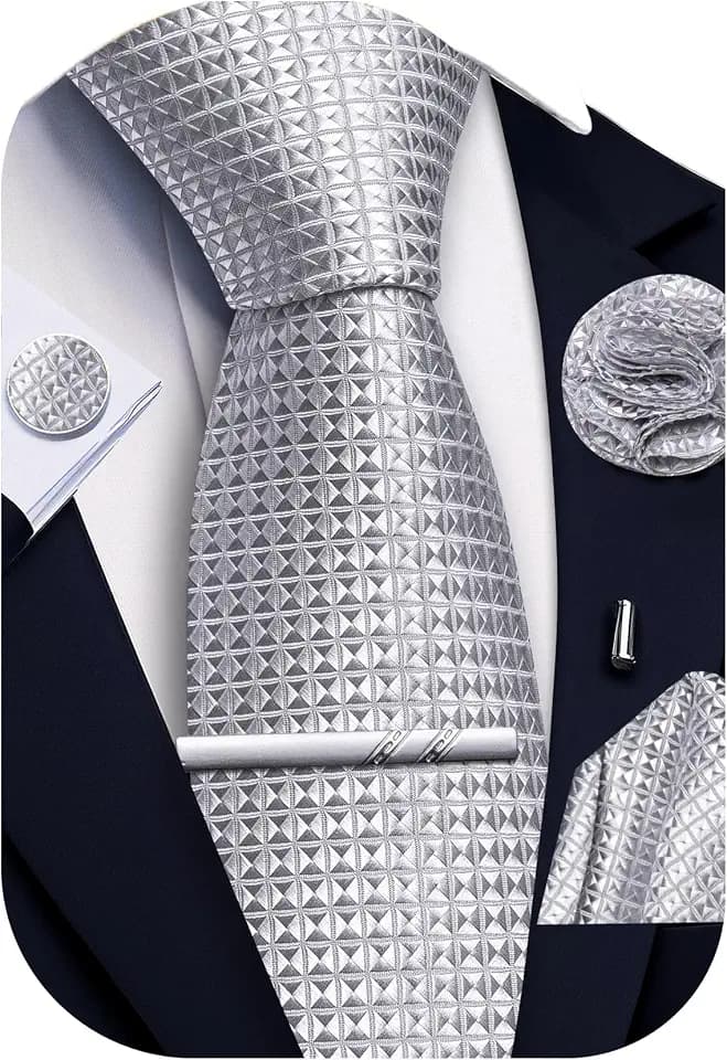 Krawatten- und Einstecktuch-Set für Herren, kariert, Seidenkrawatte und Taschentuch, Anstecknadel, Manschettenknöpfe, Krawattenklammer für Herren, formelle Hochzeit, Party, 5 Stück