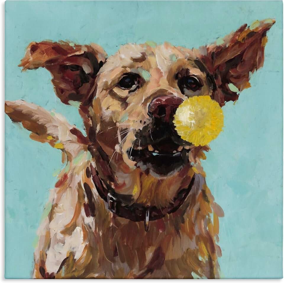 Stupell Industries Playful Dog with Ball, 36 x 36 Inch Canvas Wall Art