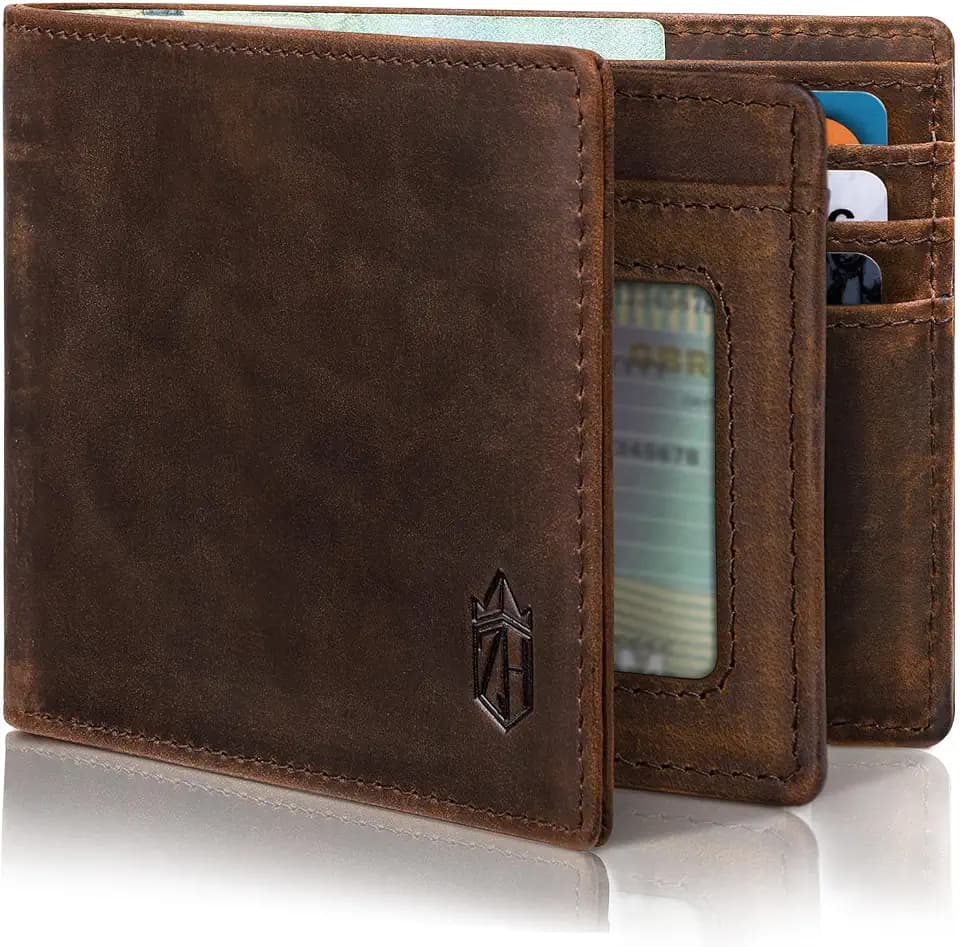 Zitahli Top Grain Leather wallets for men - Mens Wallet With 12 Card Slots, 2 ID Windows Bifold Rfid Blocking Gifts for Men