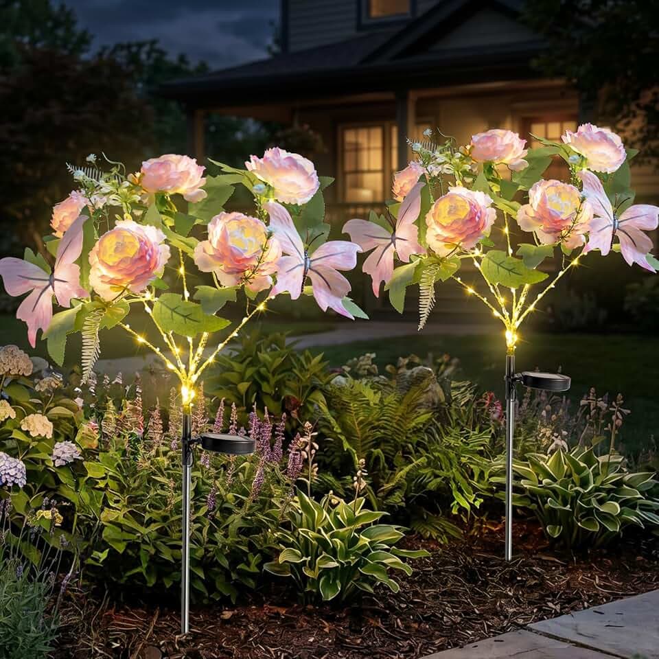 suddus Solar Garden Lights,Pink Ranunculus Lights Outdoor, Solar Flowers Garden Lights for Garden Patio,Flower Bed, Pathway, Gift for Women, Mom, Grandma(2 Pack)